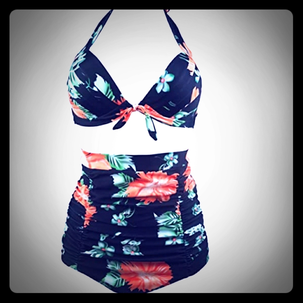 Retro Style High Waisted, Halter Bikini